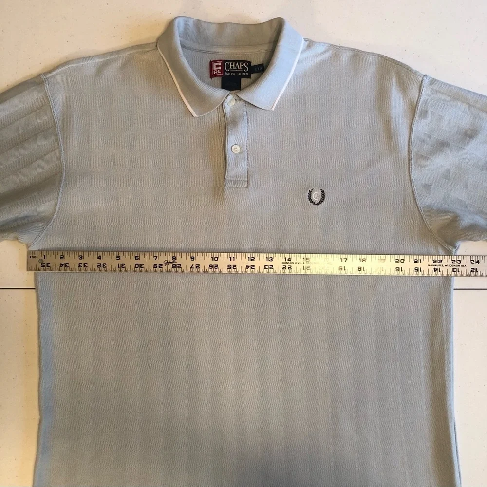 Chaps Ralph Lauren Classic Light Blue Polo Shirt with White Trim Accent Size L
